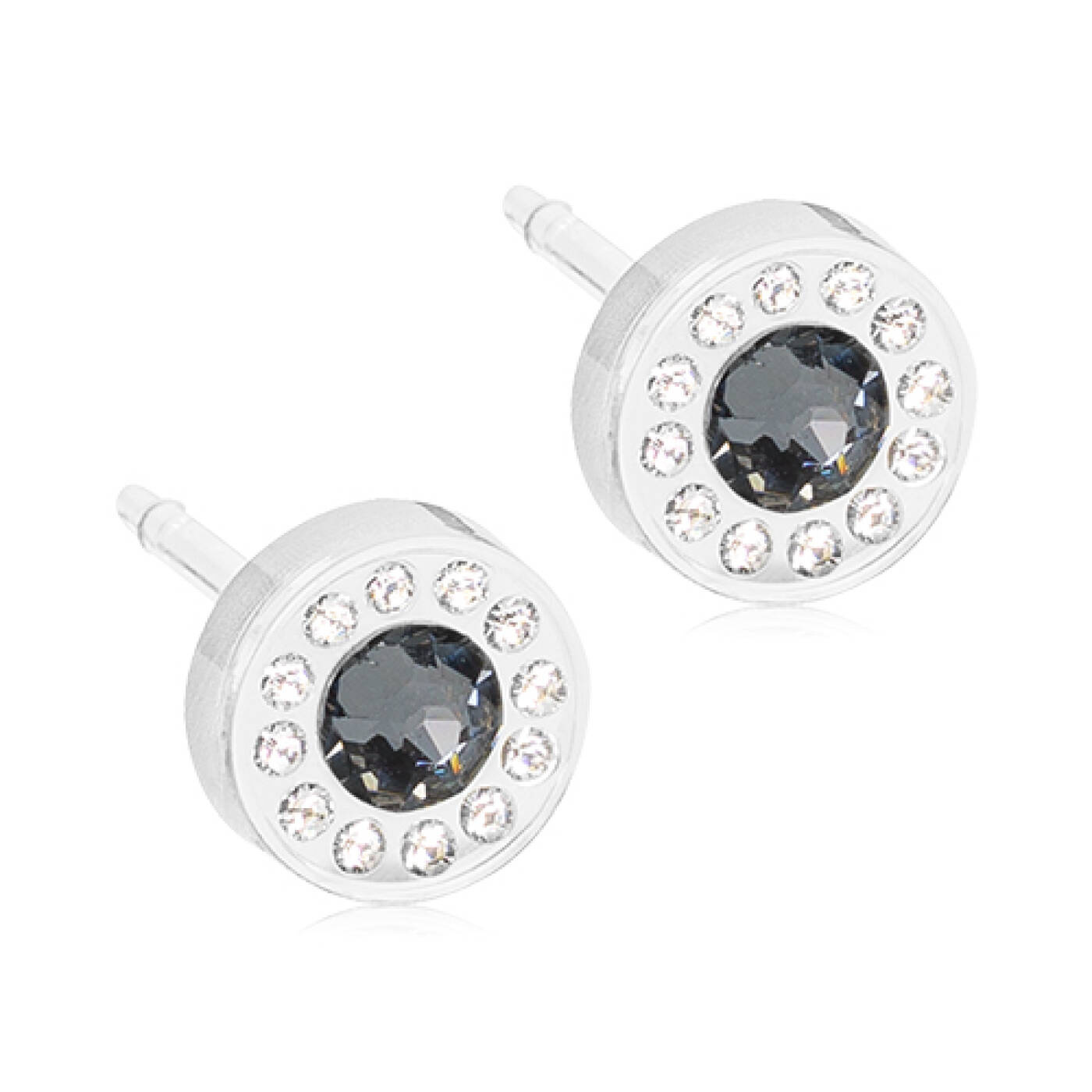 Medical Plastic Brilliance Halo 6 mm, Crystal/black diamond Örhänge