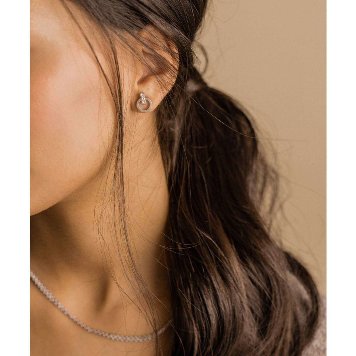 Natural Titanium Chic Hollow 10/8 mm, Crystal Örhänge