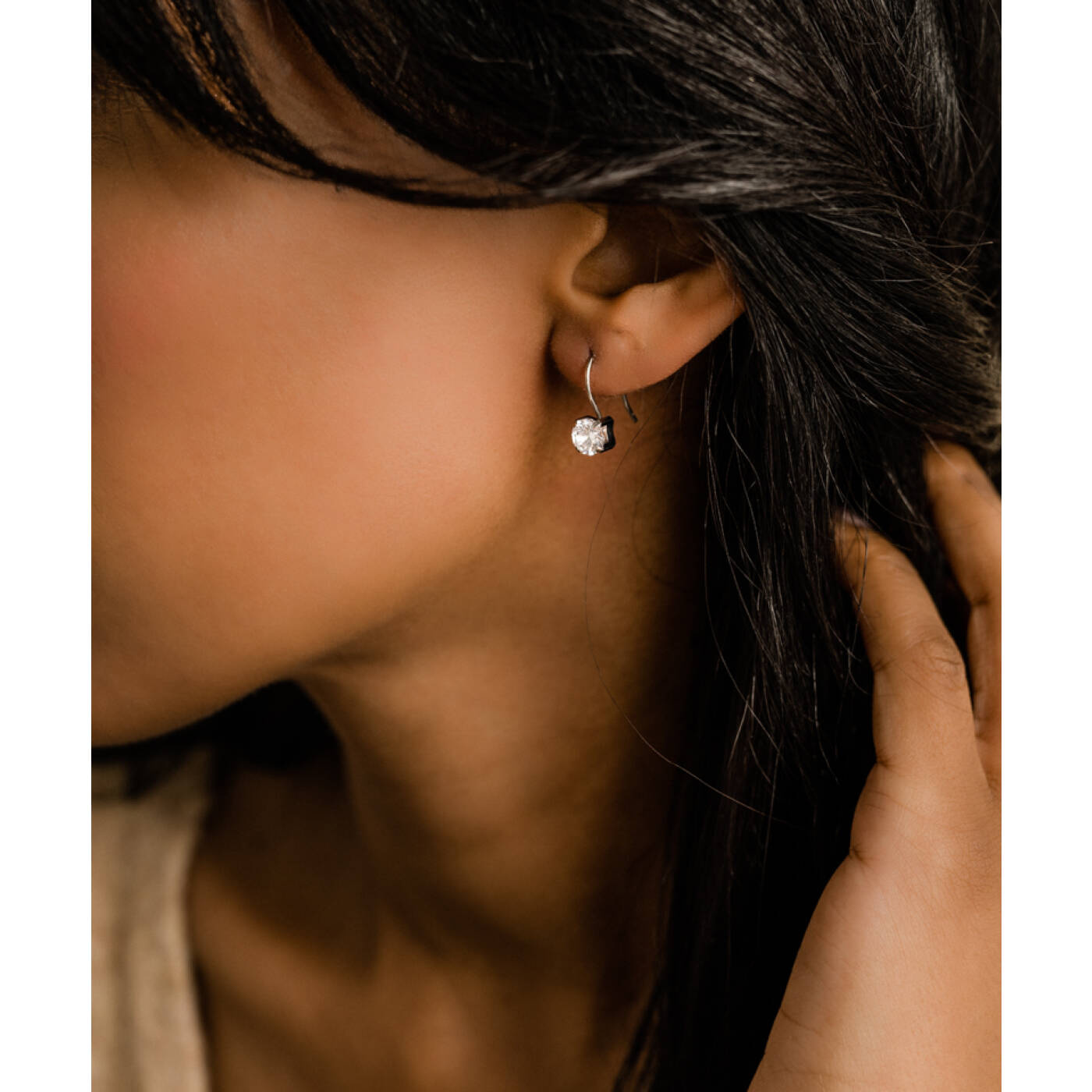 Natural Titanium Pendant Tiffany 7 mm, CZ White Örhänge