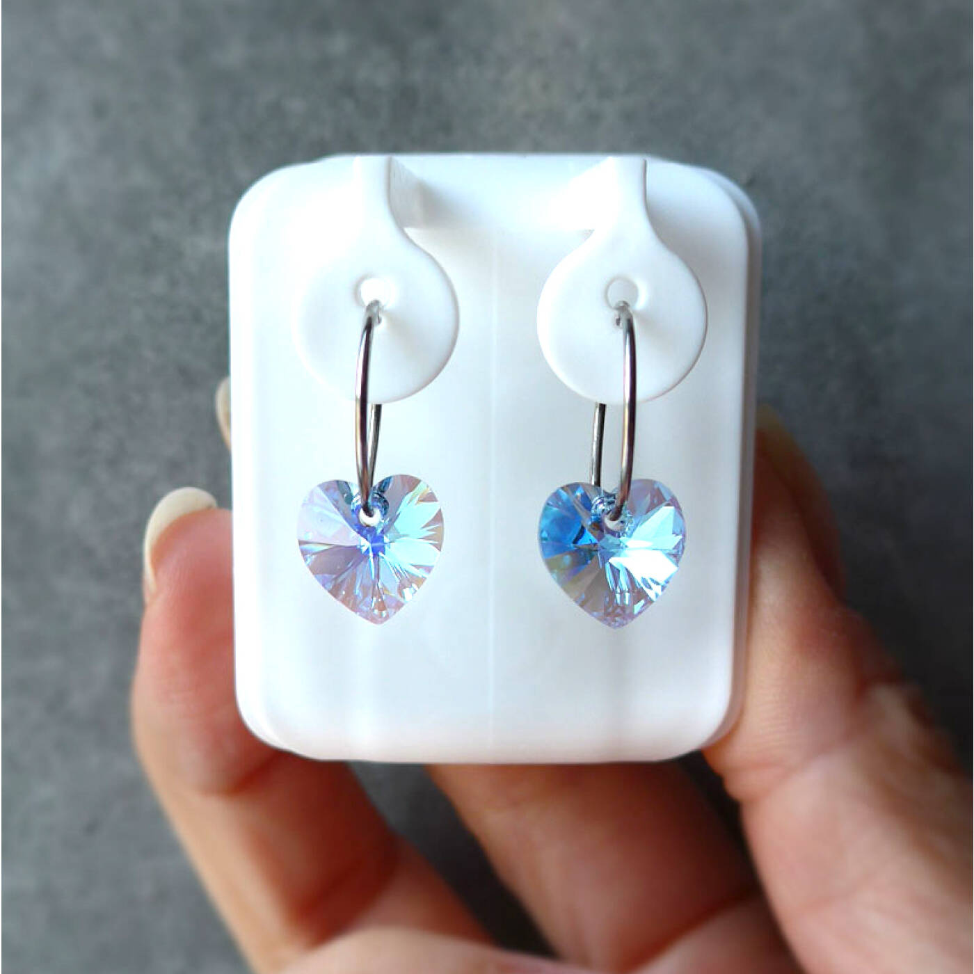 Natural Titanium Heart 10 mm, Rainbow Örhänge