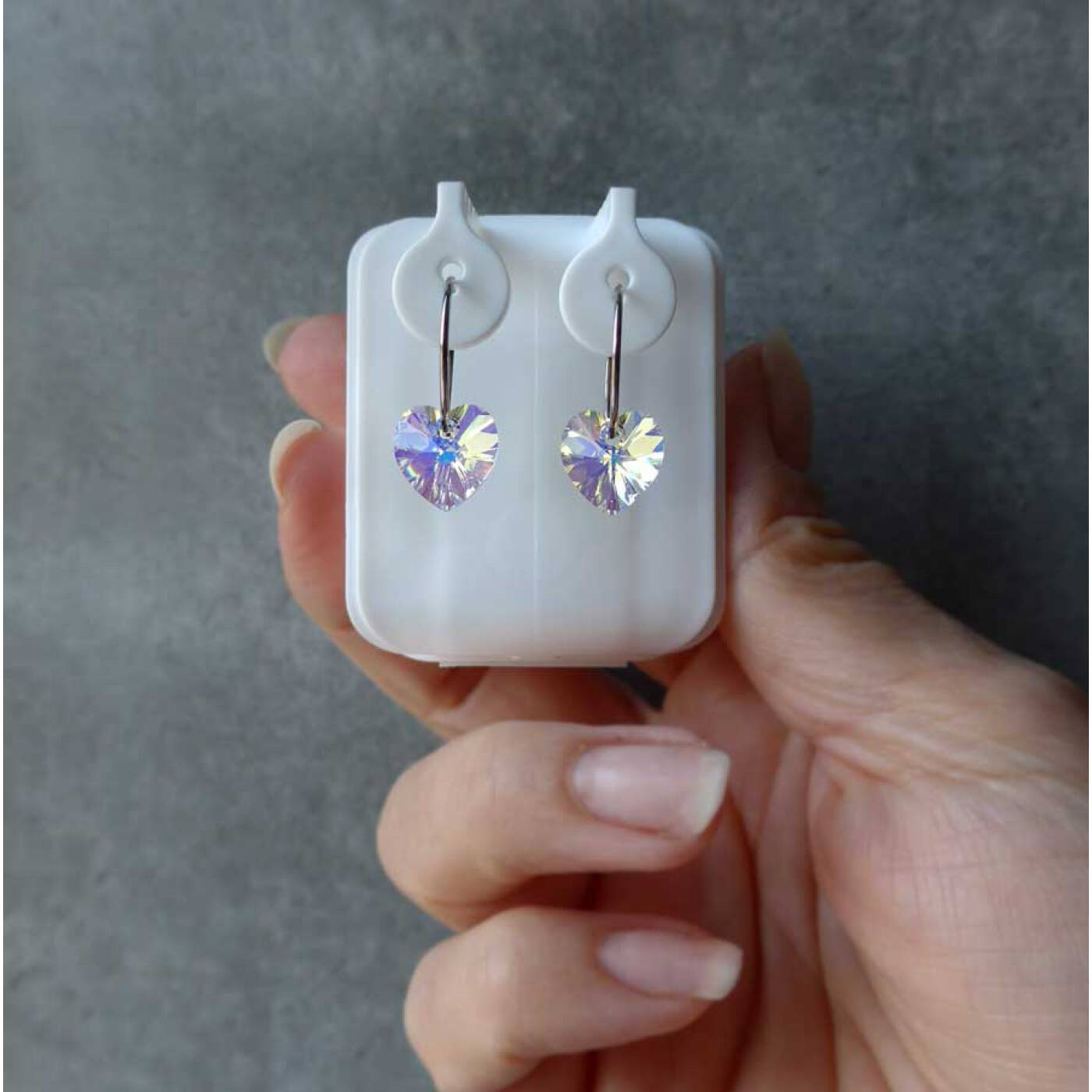 Natural Titanium Heart 10 mm, Rainbow Örhänge