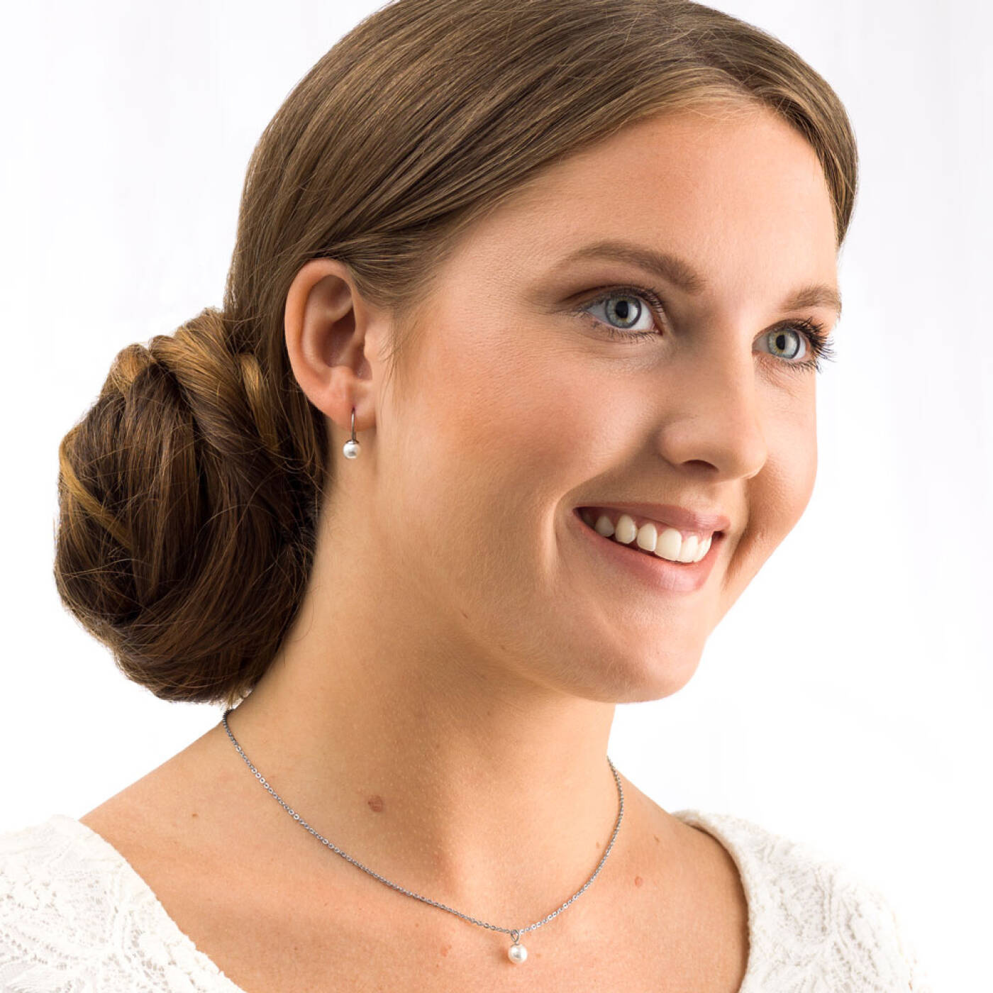 Natural Titanium Mini Pendant Pearl 6 mm, White  Örhänge