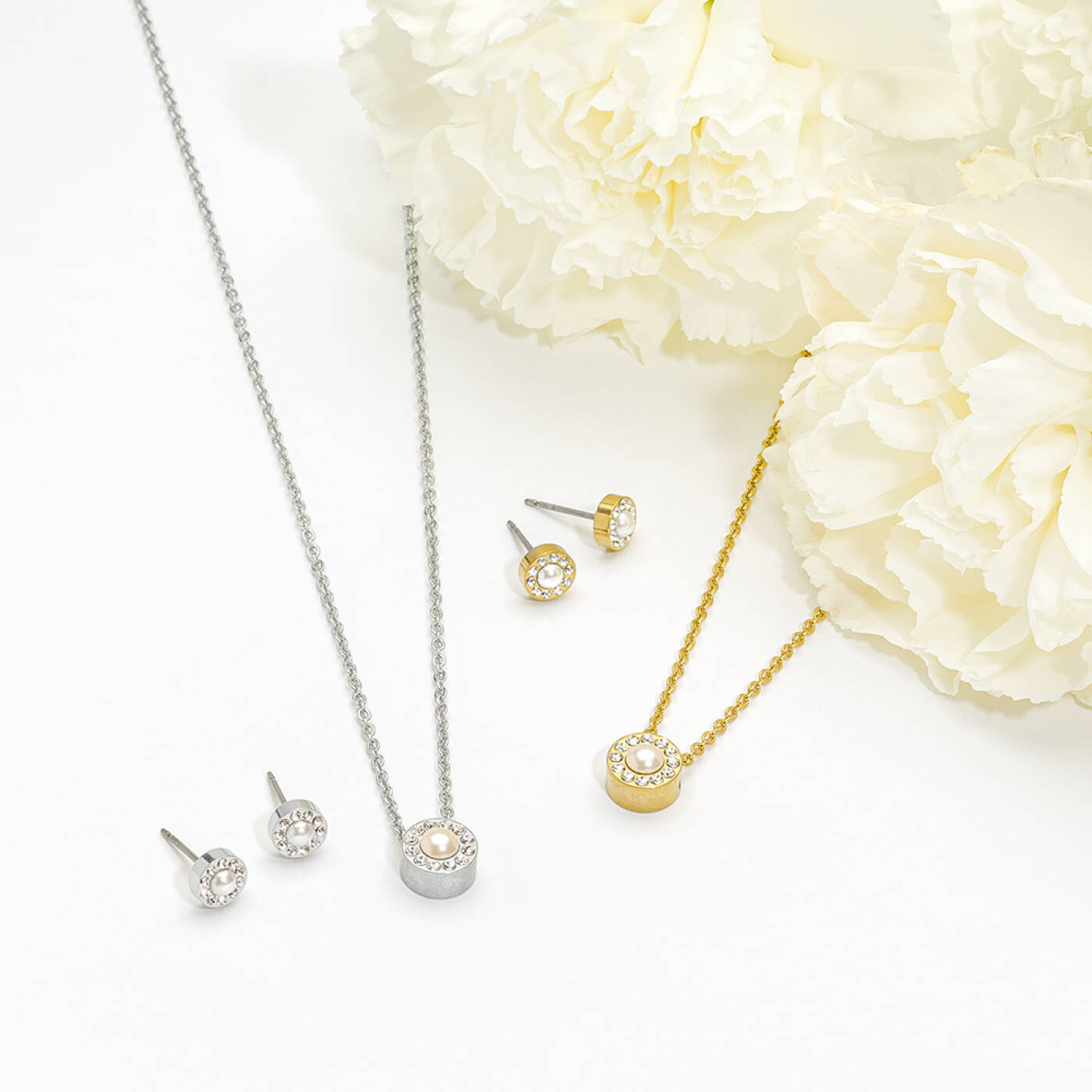 Golden Titanium Brilliance Halo Pearl 6 mm, White Örhänge