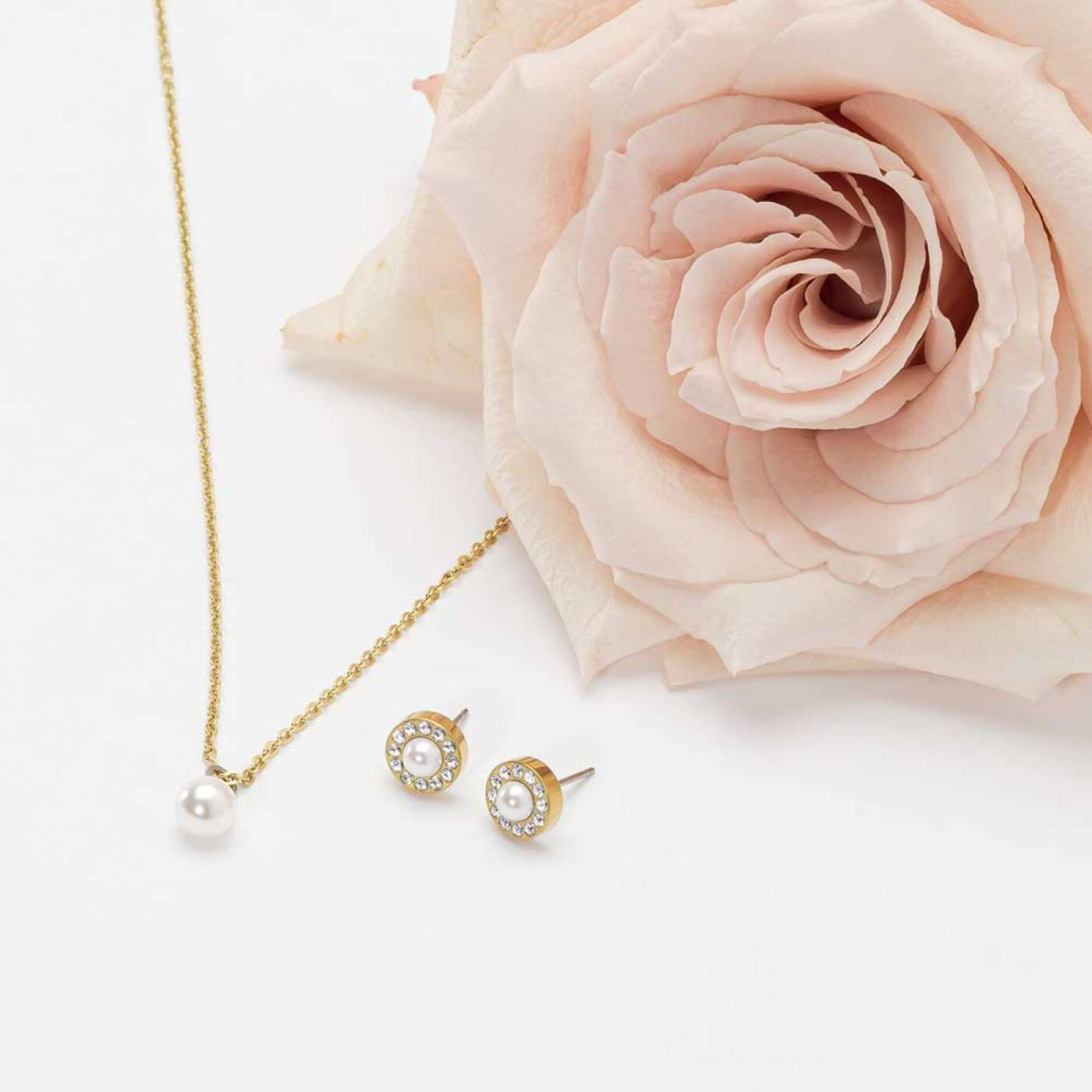 Golden Titanium Brilliance Halo Pearl 8 mm, White Örhänge