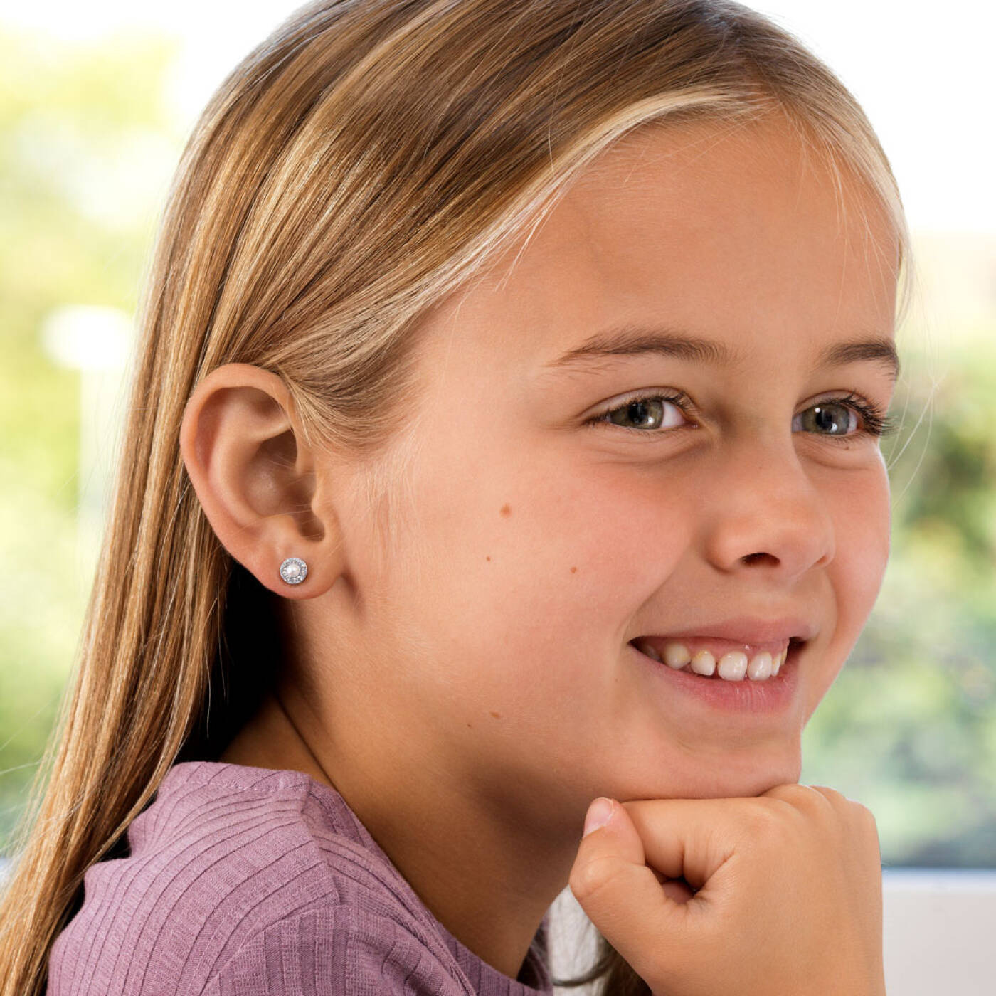 Silver Titanium Brilliance Halo Pearl 6 mm, White Örhänge