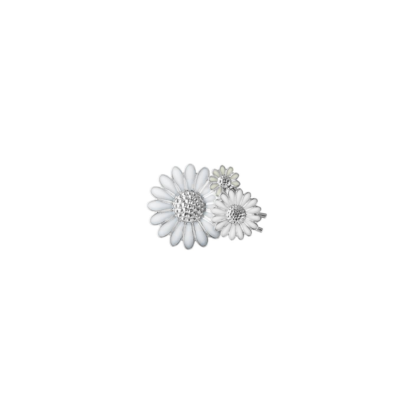 DAISY HAIR CLIP SILVER WHITE ENAMEL