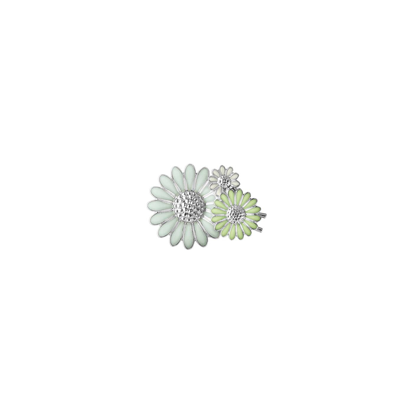 DAISY HAIR CLIP SILVER GREEN ENAMEL