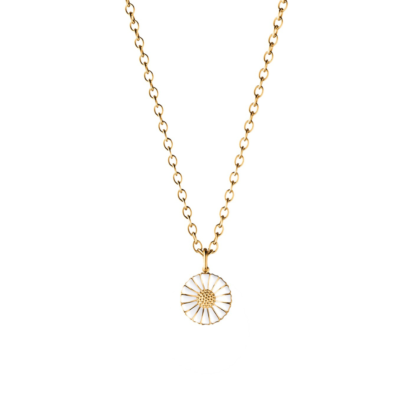 DAISY Hängsmycke Silver guldpläterad WHITE ENAMEL 11 MM