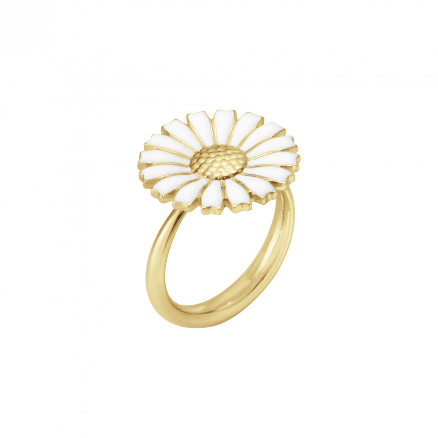 DAISY Ring Silver guldpläterad WHITE ENAMEL 18 MM