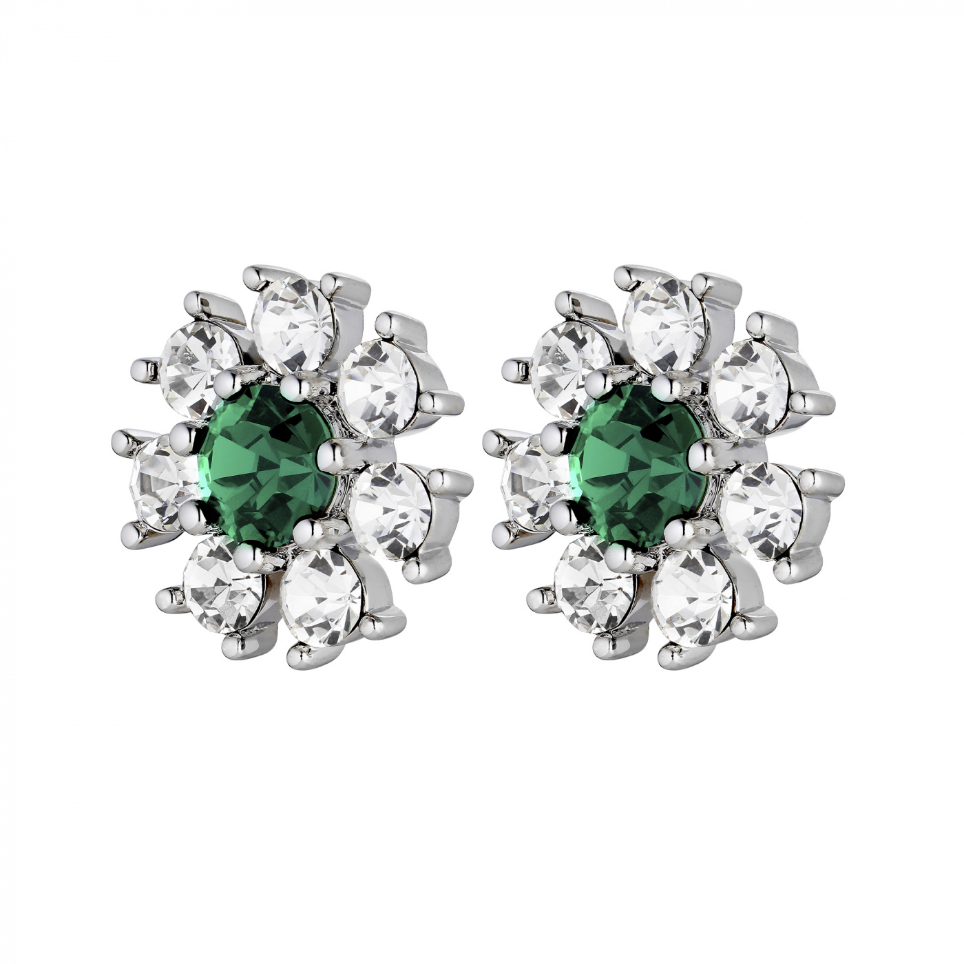 AUDE Silver EMERALD GREEN / CRYSTAL Örhänge