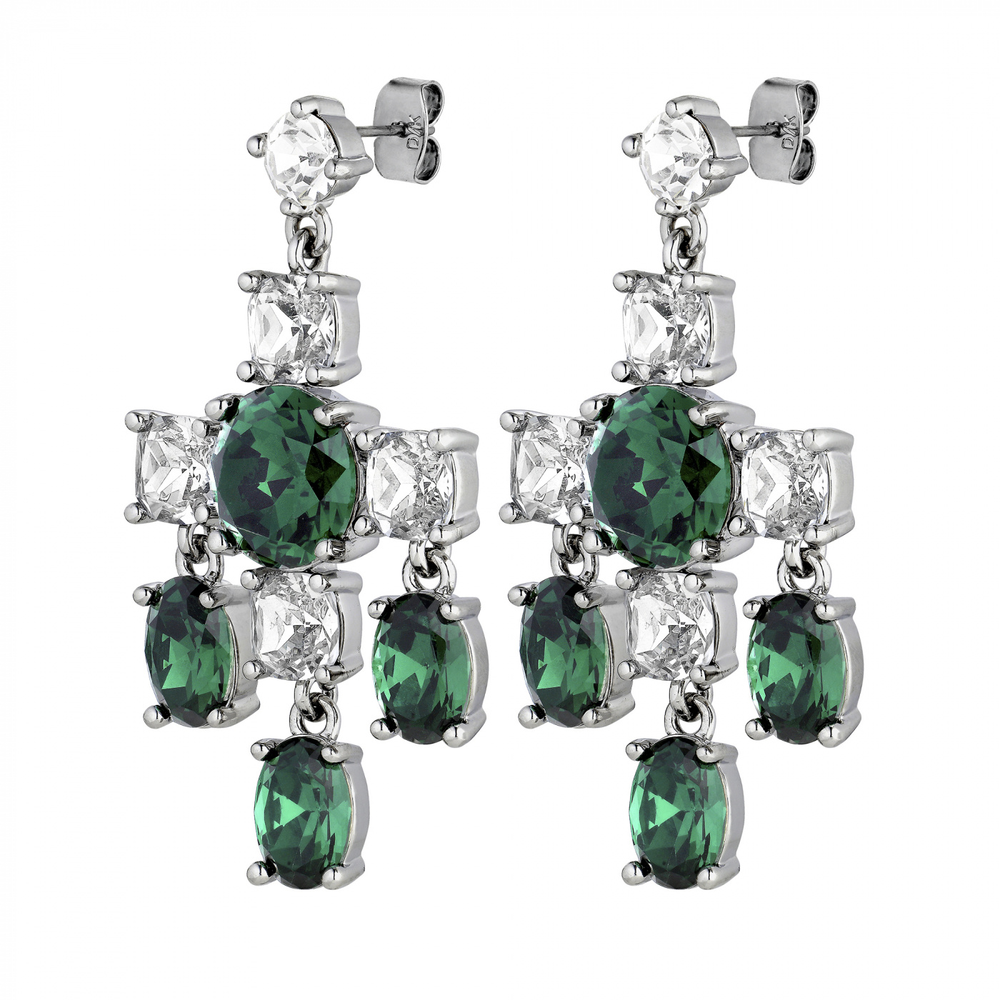 LEONORA Silver EMERALD GREEN / CRYSTAL Örhänge