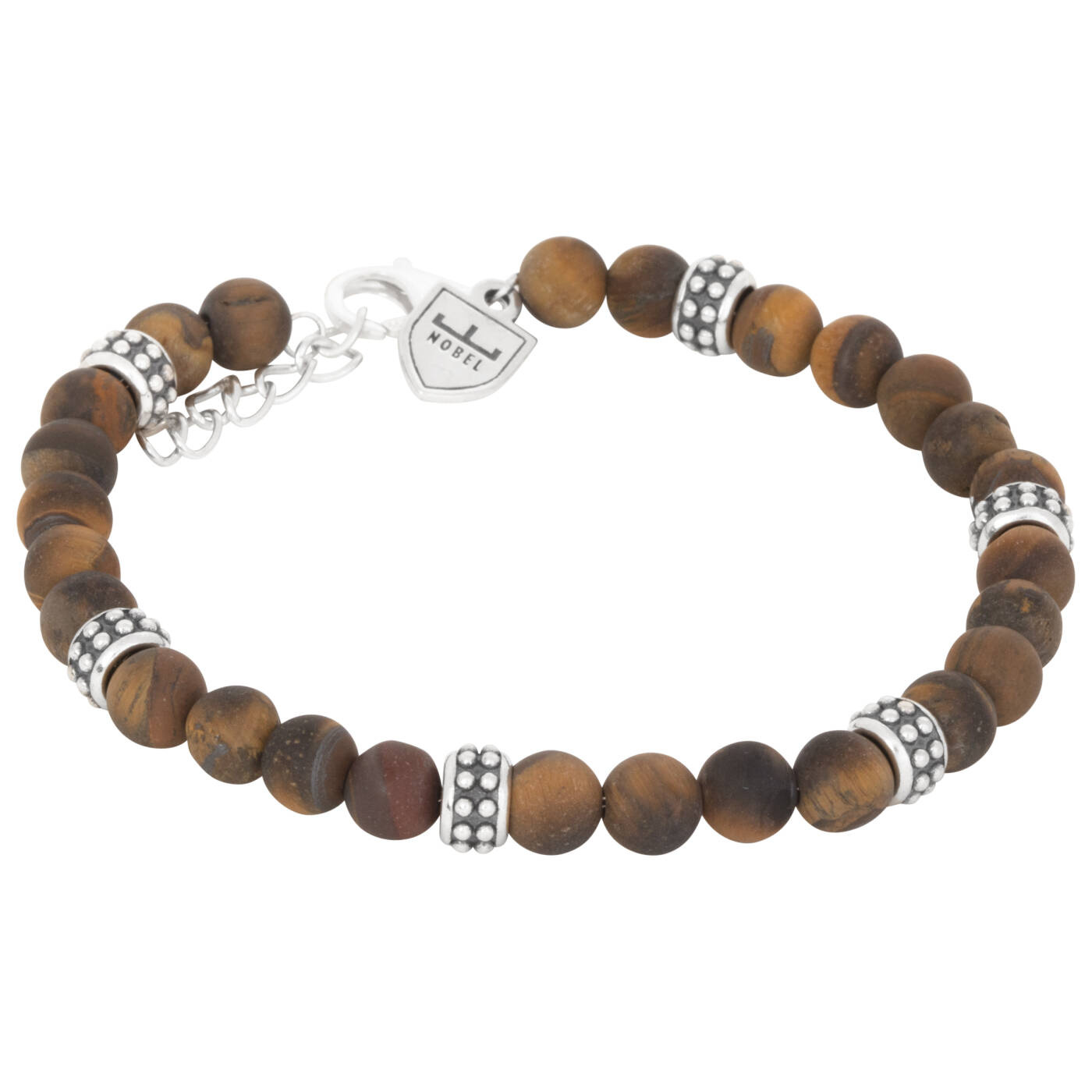 Silver/beadsarmband Tigeröga. 19,5+3cm