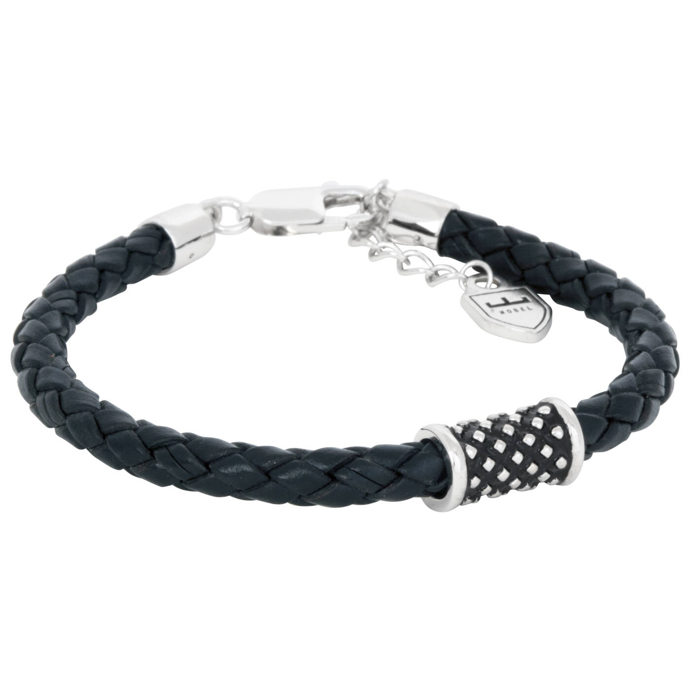 Silver/läderarmband svart. Oxiderad silverhylsa. 19,5+3cm