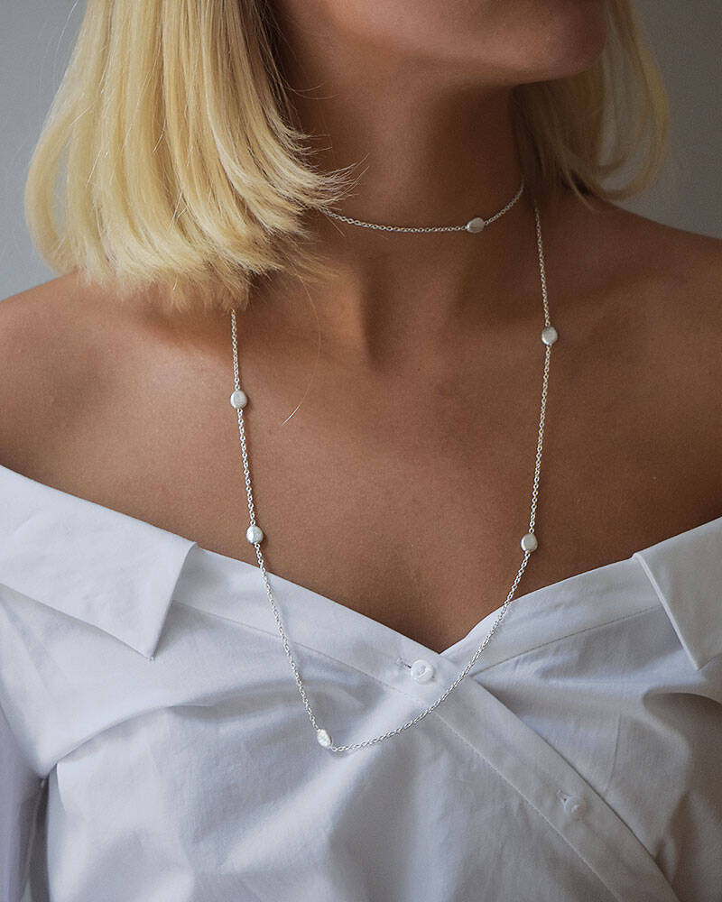 Pebbles long halsband silver