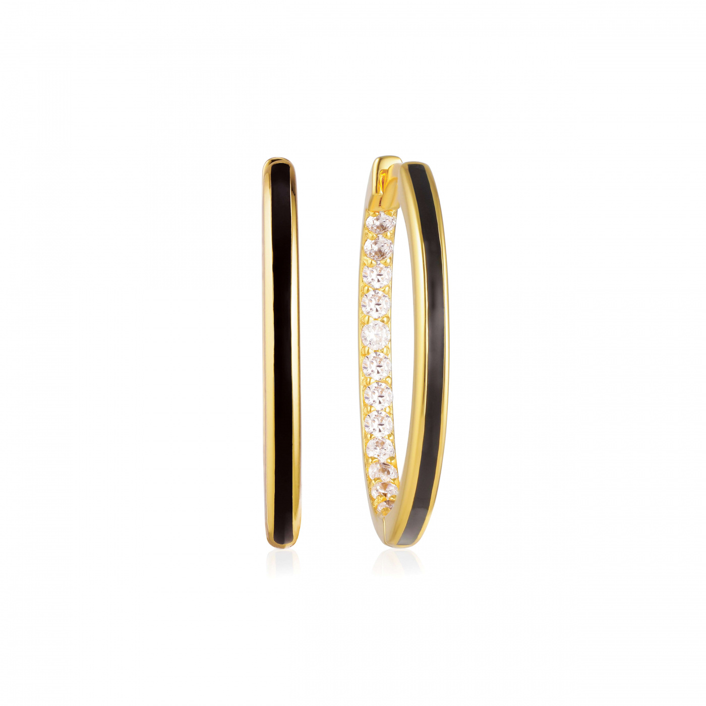 ELLERA NERO X-GRANDE Örhängen Vita Zirkonia och Svart Emalj Guld