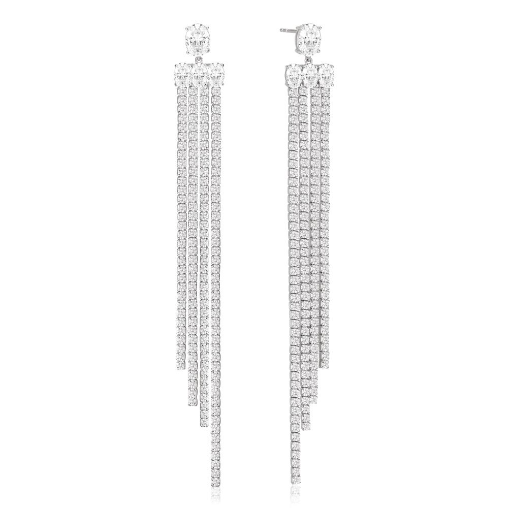 Ellisse Lungo Grande - med vita zirkoner Örhänge