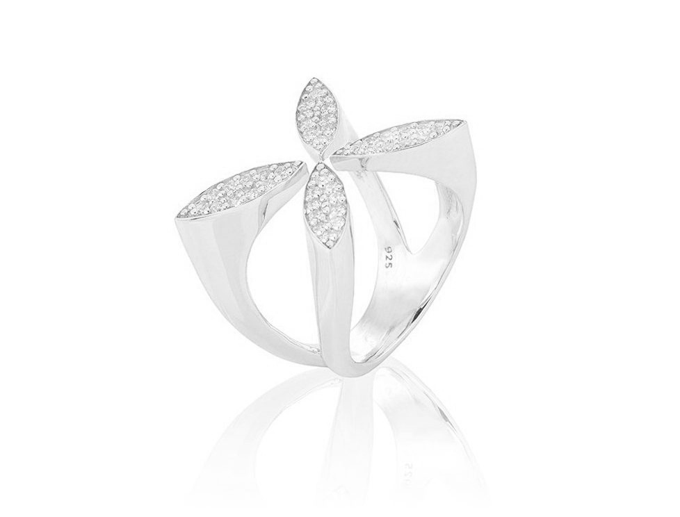 Sparkling ellipse Ring Silver